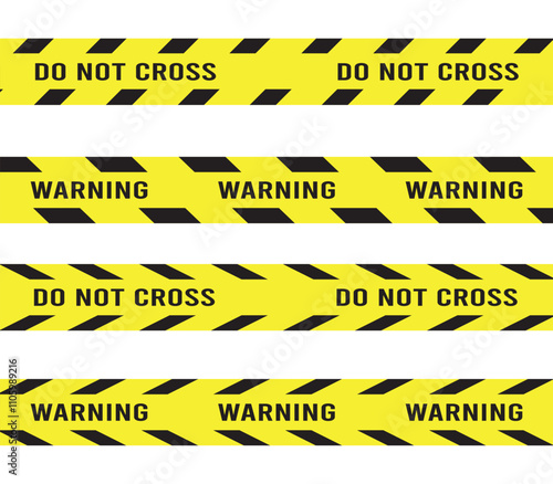 black and yellow police stripe border.  Do not cross ribbons Set of danger caution seamless tapes. Art design line of crime places. Abstract concept graphic element. Construction sign.