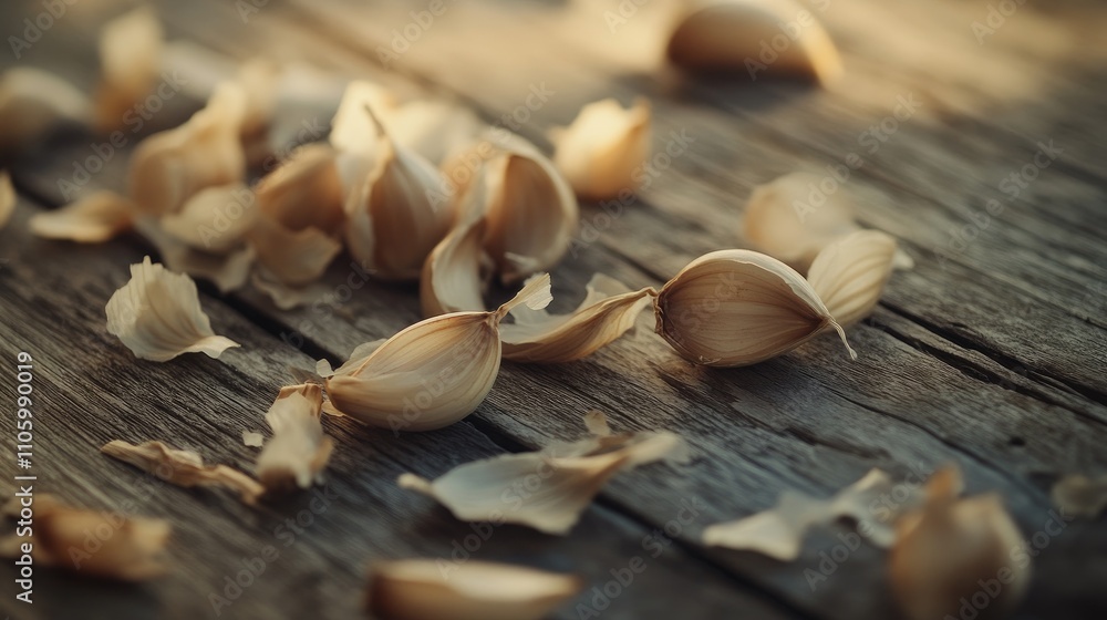 A close-up of fresh garlic bulbs and cloves scattered on a rustic wooden surface, with soft lighting highlighting their natural texture and earthy tones. A close-up of fresh garlic bulbs and cloves scattered on a rustic wooden surface, with soft lighting highlighting their natural texture and earthy tones.