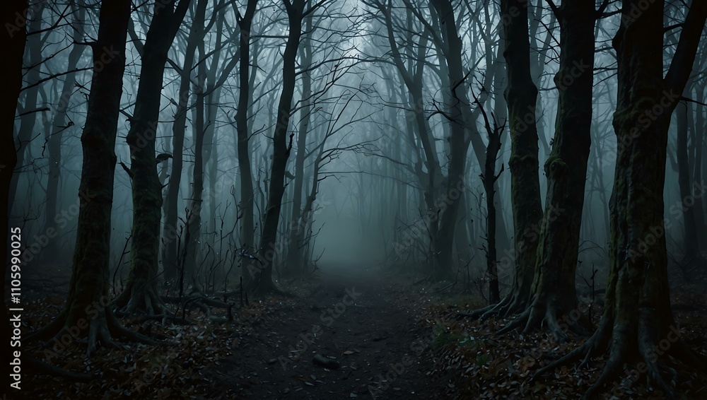 Obraz premium Eerie forest decorations creating a haunting atmosphere.