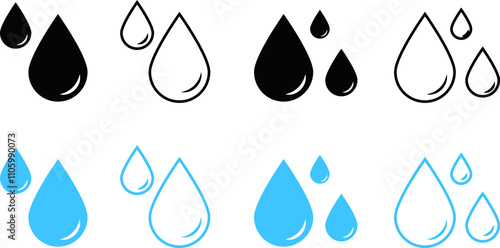 Water drop icon set. Rain drop sign. Drop of water symbol line
