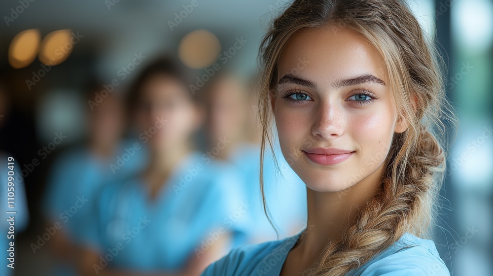 Obraz premium Nursing students attending practical classes in scrubs, learning anatomy and clinical skills in a realistic university setting, for a professional look.