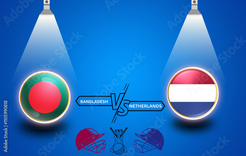 Rivalry Design Featuring Bangladesh vs Nederland with Spotlights and National Flags