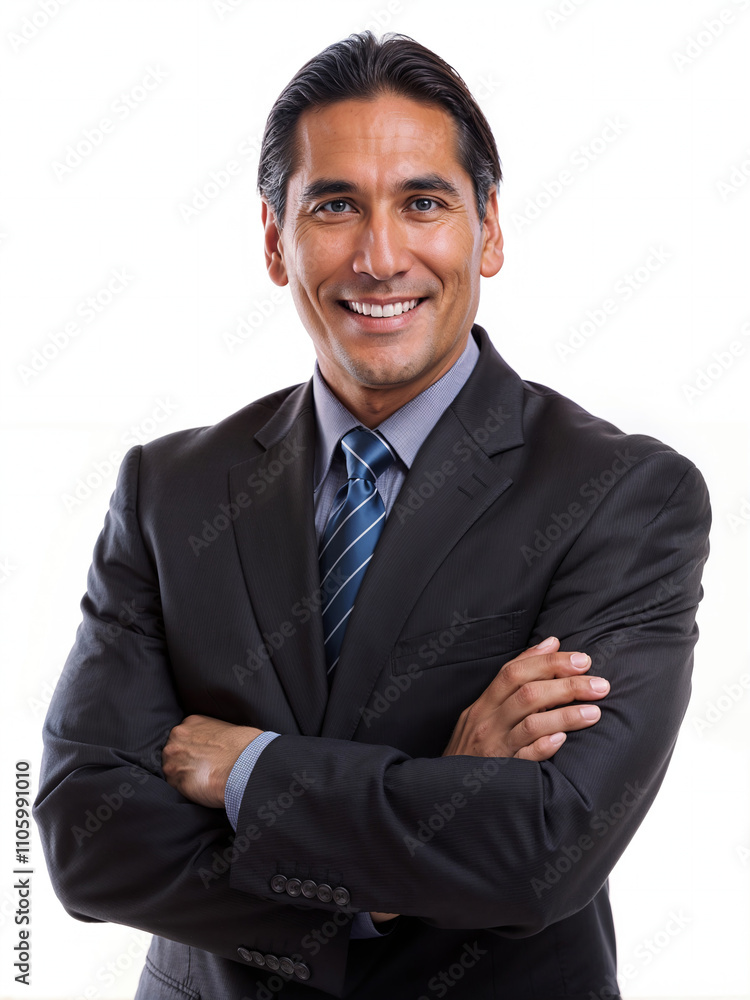 A portrait of businessman standing confidently against white background A portrait of businessman standing confidently against white background