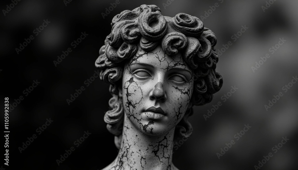weathered head of a statue. weathered head of a statue.
