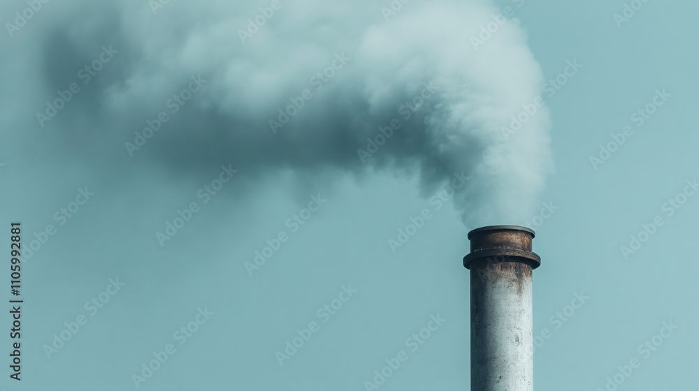 Factory chimney emitting thick smoke, causing environmental harm and highlighting the urgency of sustainable energy in fighting climate change Factory chimney emitting thick smoke, causing environmental harm and highlighting the urgency of sustainable energy in fighting climate change