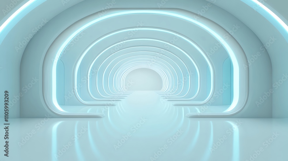 Futuristic corridor with soft glowing lights and smooth reflective surfaces. Futuristic corridor with soft glowing lights and smooth reflective surfaces.