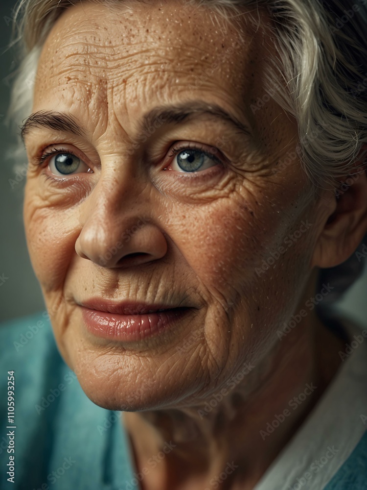 Elderly patient hearing sound, smiling through tears. Elderly patient hearing sound, smiling through tears.