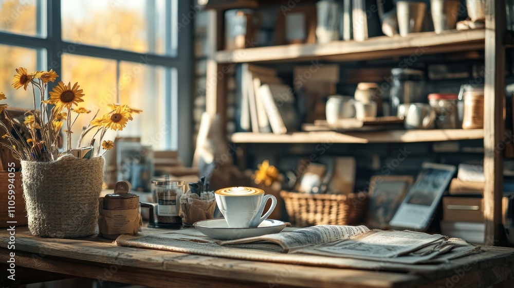 Sunlit Latte Art Coffee Near Window And Books Sunlit Latte Art Coffee Near Window And Books