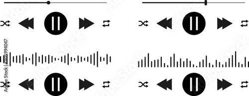  music player interface icon set. Media music player interface. Multimedia navigation and music application. Template of media player playback panel interface
