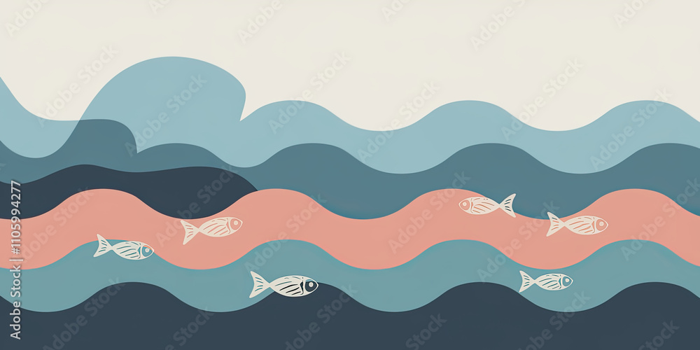 Serene Washi Paper Pattern with Waves in Shades of Blue and Pink Serene Washi Paper Pattern with Waves in Shades of Blue and Pink