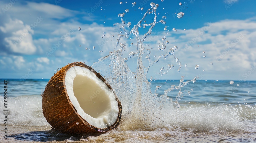 Coconut Splash on a Tropical Beach Coconut Splash on a Tropical Beach