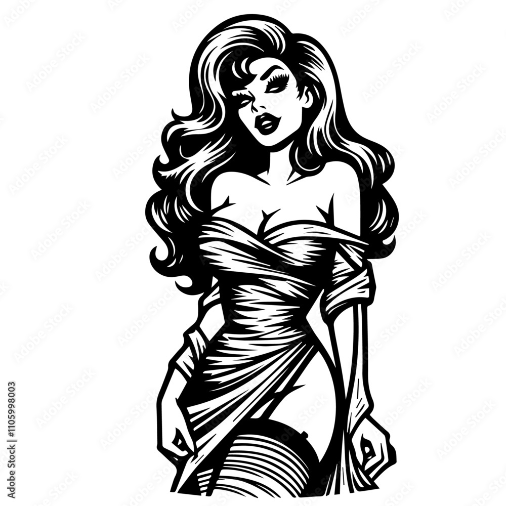 glamorous woman illustration in bold black and white graphic style glamorous woman illustration in bold black and white graphic style