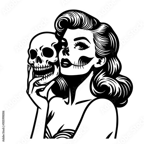 vintage halloween beauty with spooky jack-o-lantern art – black vector