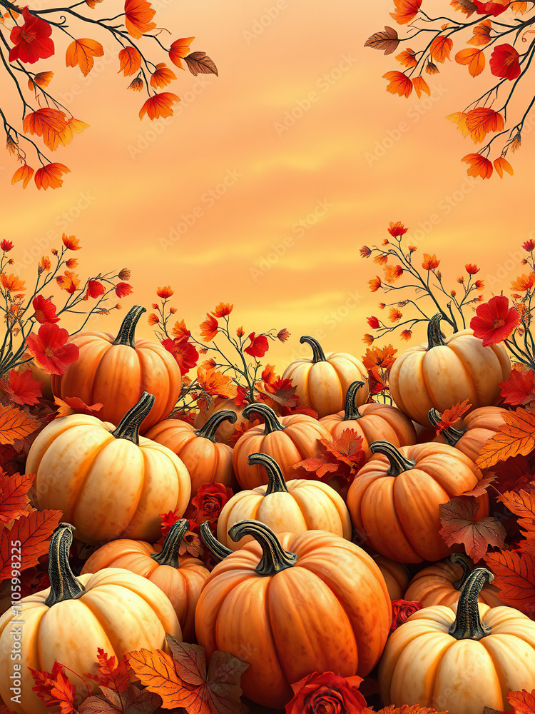 autumn seamless pattern background with pumpkins and flowers, autumnal feel, autumn leaves, fall foliage, outdoor setting, nature-inspired design autumn seamless pattern background with pumpkins and flowers, autumnal feel, autumn leaves, fall foliage, outdoor setting, nature-inspired design