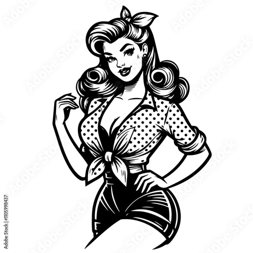 retro pin-up girl sitting pose illustration