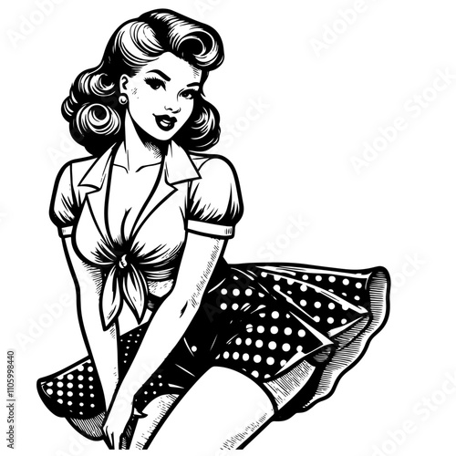 retro pin-up girl sitting pose illustration