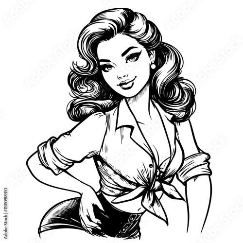 retro pin-up girl sitting pose illustration