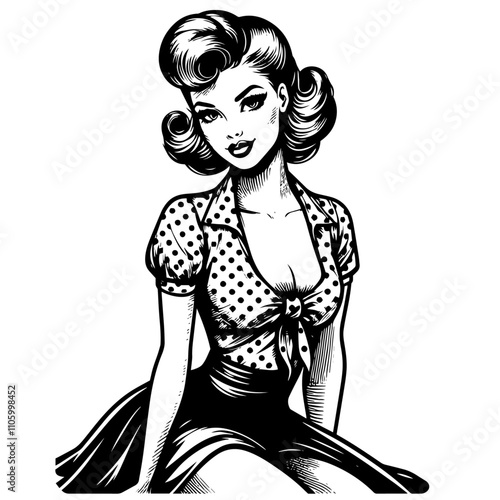 retro pin-up girl sitting pose illustration
