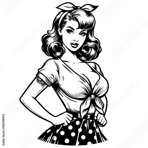 retro pin-up girl sitting pose illustration