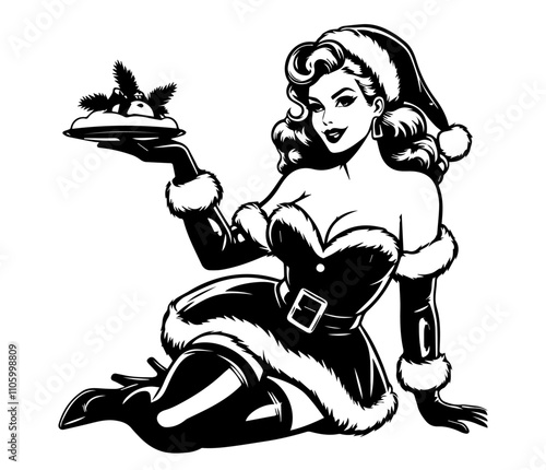 charming christmas pin-up girl illustration