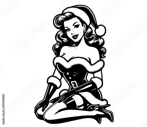 charming christmas pin-up girl illustration