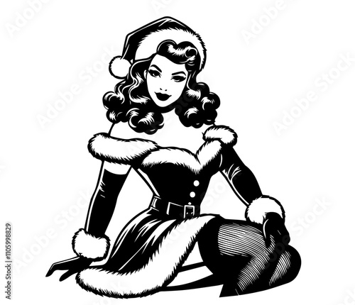 charming christmas pin-up girl illustration