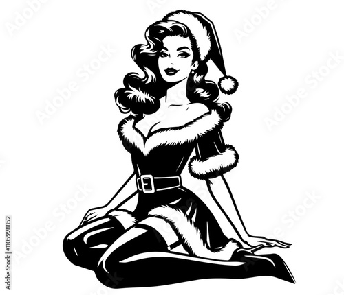 charming christmas pin-up girl illustration