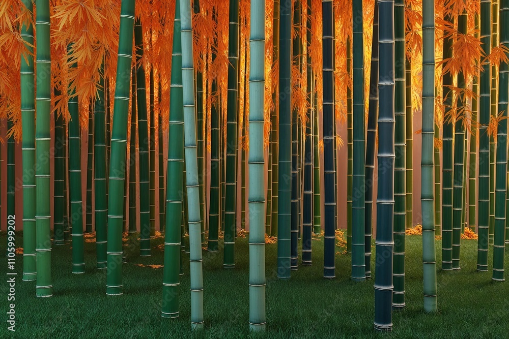 Obraz premium Serene Autumn Bamboo Stalks in a Realistic 3D Rendering Display