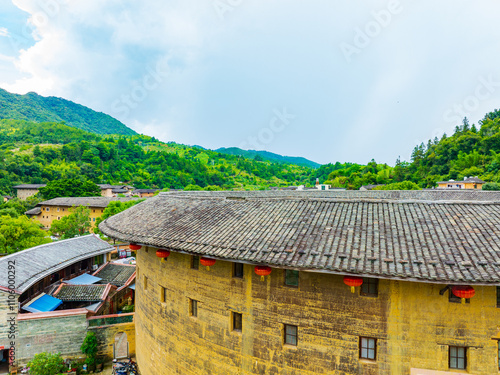 Aerial photography of the Fujian Hakka Tulou Prince Zhencheng Building photo