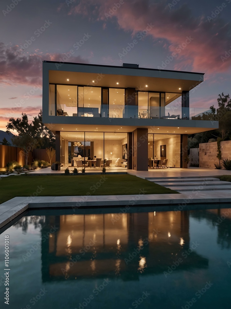 Fototapeta premium Elegant luxury home with panoramic views and sleek design.