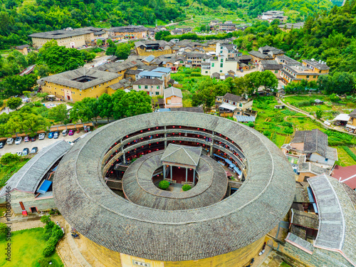 Aerial photography of the Fujian Hakka Tulou Prince Zhencheng Building photo