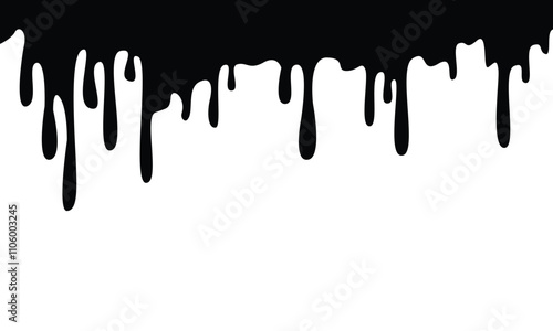Drip of oil, sauce or paint isolated on transparent background. Vector ink drip with drops seamless pattern