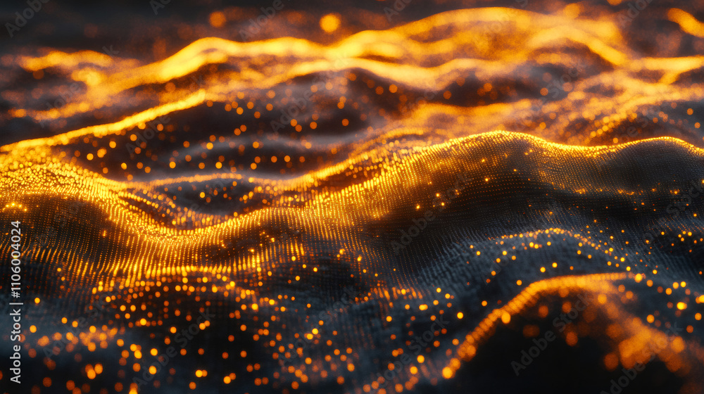 Dynamic waves of glowing particles in abstract background, ideal for technology, innovation, or futuristic concepts Dynamic waves of glowing particles in abstract background, ideal for technology, innovation, or futuristic concepts