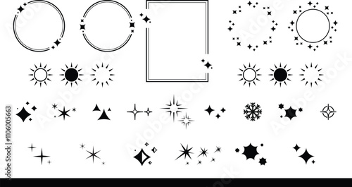Stars Icons. Black Series. The set contains icons as Sparkle, Falling Star, firework, Twinkle, Glow, Star Shape, Celebritie,