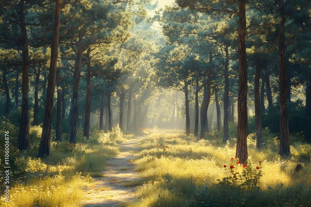 Aerial view of beautiful natural landscape with dazzling sunlight shining through tall, tall trees in a lush forest with lots of green trees Aerial view of beautiful natural landscape with dazzling sunlight shining through tall, tall trees in a lush forest with lots of green trees
