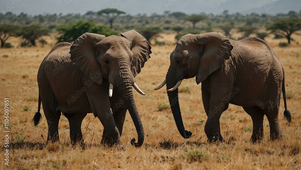 Fototapeta premium Elephants in a Kenya-Tanzania safari.