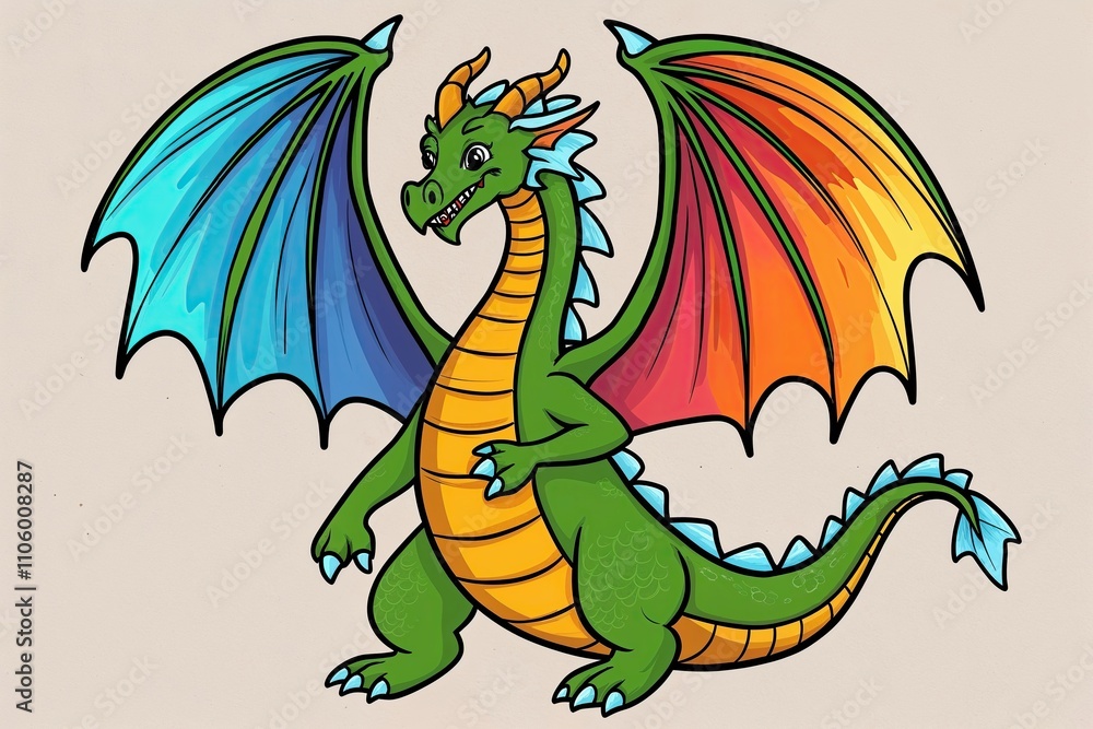 Obraz premium Fantasy Dragon Doodle Illustration in Colorful Design