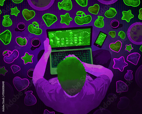 Overhead view of man gambling online