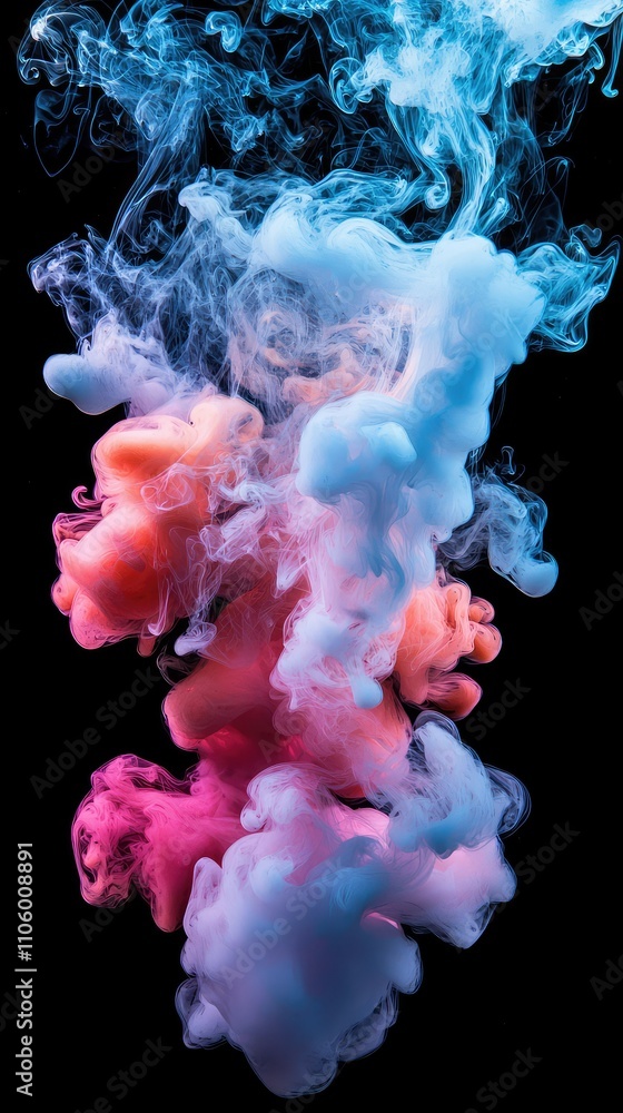Colorful Swirling Smoke Wisps on a Dark Background, Abstract Display of Vibrant Hues Creating Fluid Motion and Ethereal Aesthetic for Artistic Endeavors Colorful Swirling Smoke Wisps on a Dark Background, Abstract Display of Vibrant Hues Creating Fluid Motion and Ethereal Aesthetic for Artistic Endeavors
