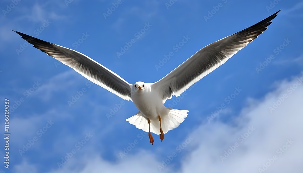 Seagull soaring on deep blue ocean. Seagull soaring on deep blue ocean.