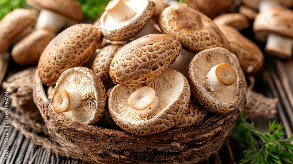 Fresh Mushrooms in a Rustic Wooden Bowl