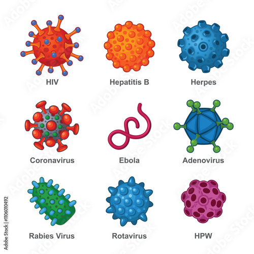 Virus Icons Set on White Background. Vector