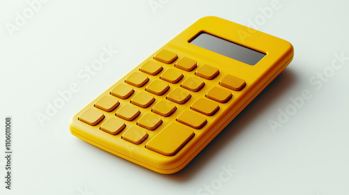 Bright yellow minimalist calculator on a white surface, adding modern touch to workspace or study area in natural light