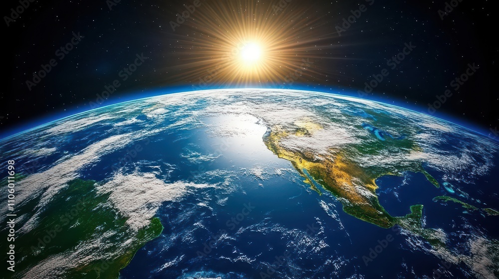 Stunning View of Earth from Space with Sunrise Stunning View of Earth from Space with Sunrise