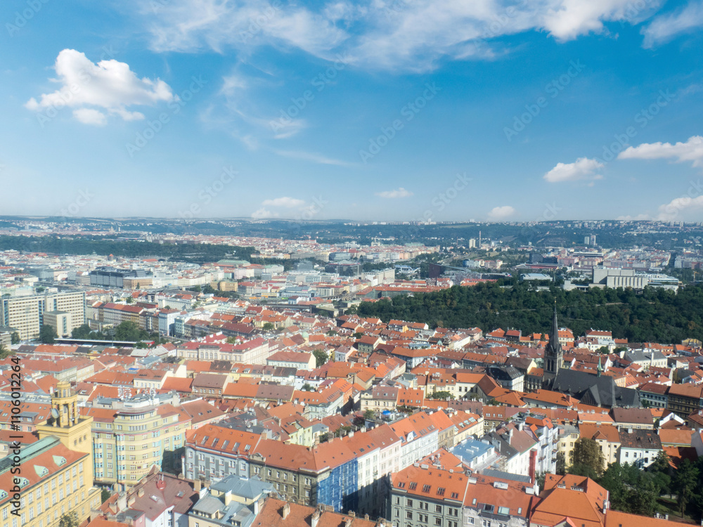Aerial view of Prague, seen from the Zizkov Television Tower, Prague, Czech Republic Aerial view of Prague, seen from the Zizkov Television Tower, Prague, Czech Republic