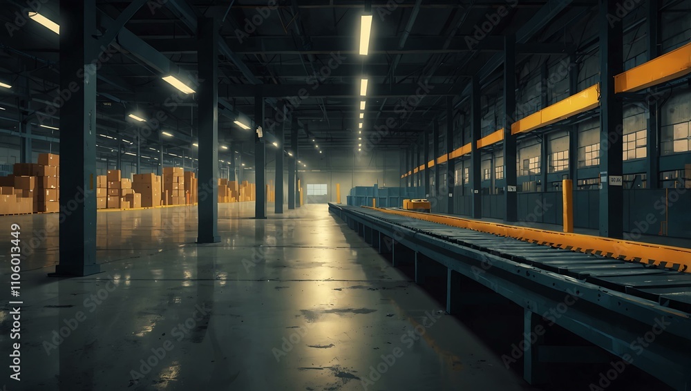 Obraz premium Empty warehouse conveyor belt illustration.
