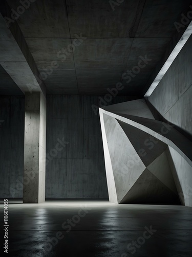 Wallpaper Mural Empty, abstract concrete room with white sculpture, night view. Torontodigital.ca