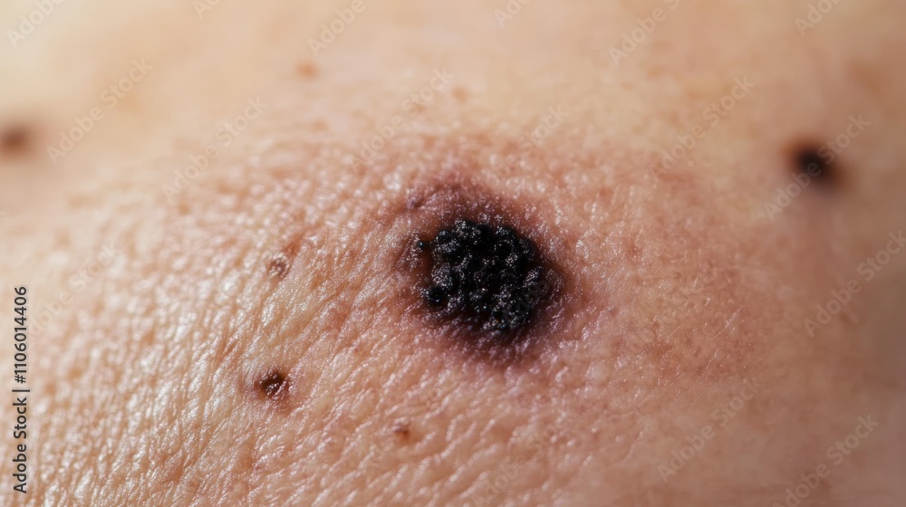 Fototapeta premium Melanoma - Finding Abnormal Black Blemish on Skin, Possibly Cancerous