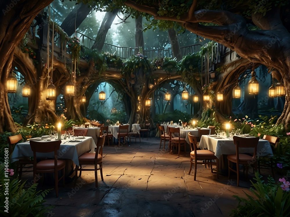Naklejka premium Enchanted forest restaurant concept.