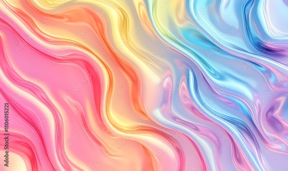 Abstract holographic foil background featuring a pastel rainbow wave pattern Abstract holographic foil background featuring a pastel rainbow wave pattern